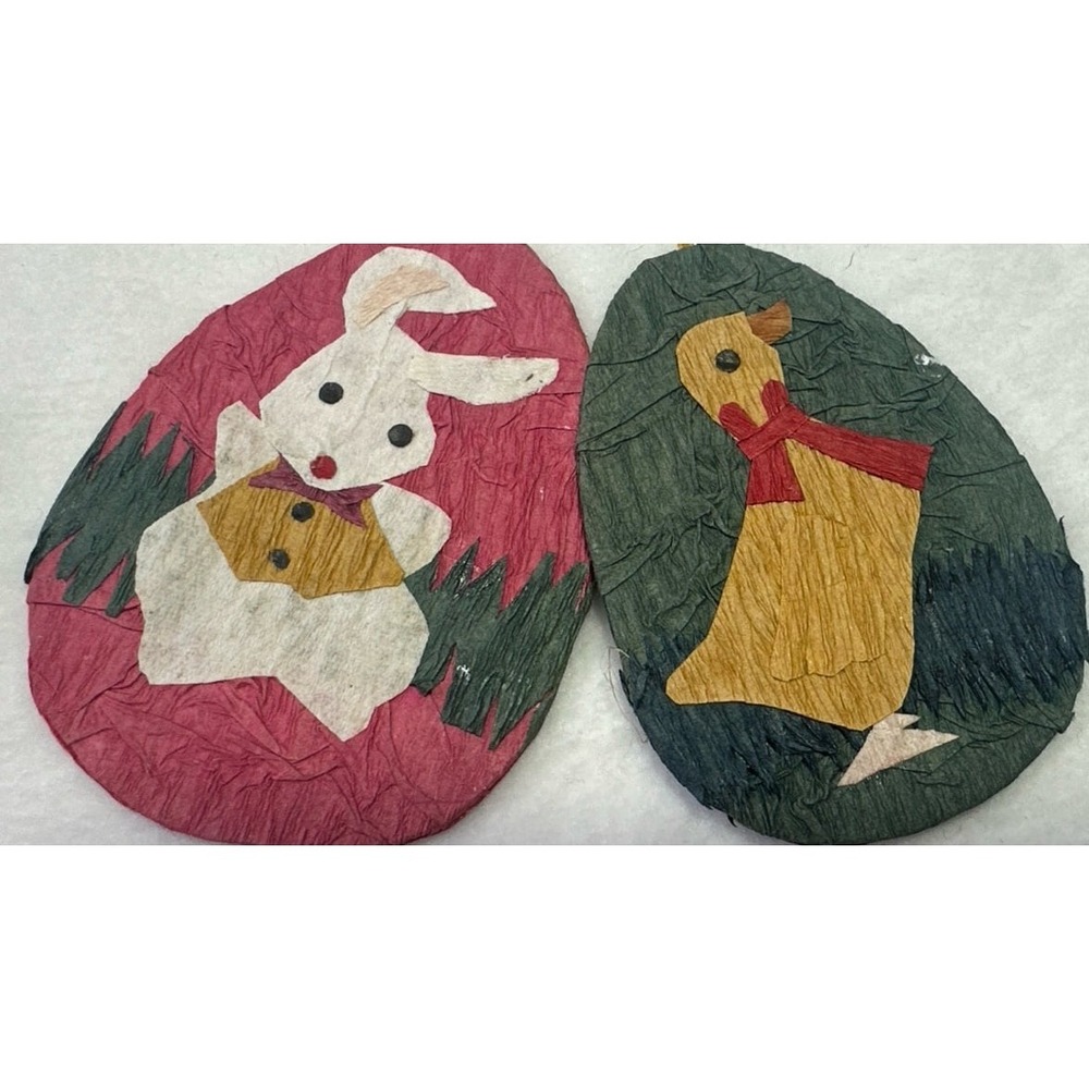 Vintage Easter Egg Papier-Mâché Ornaments! German Bunny and Duck! Set of 2